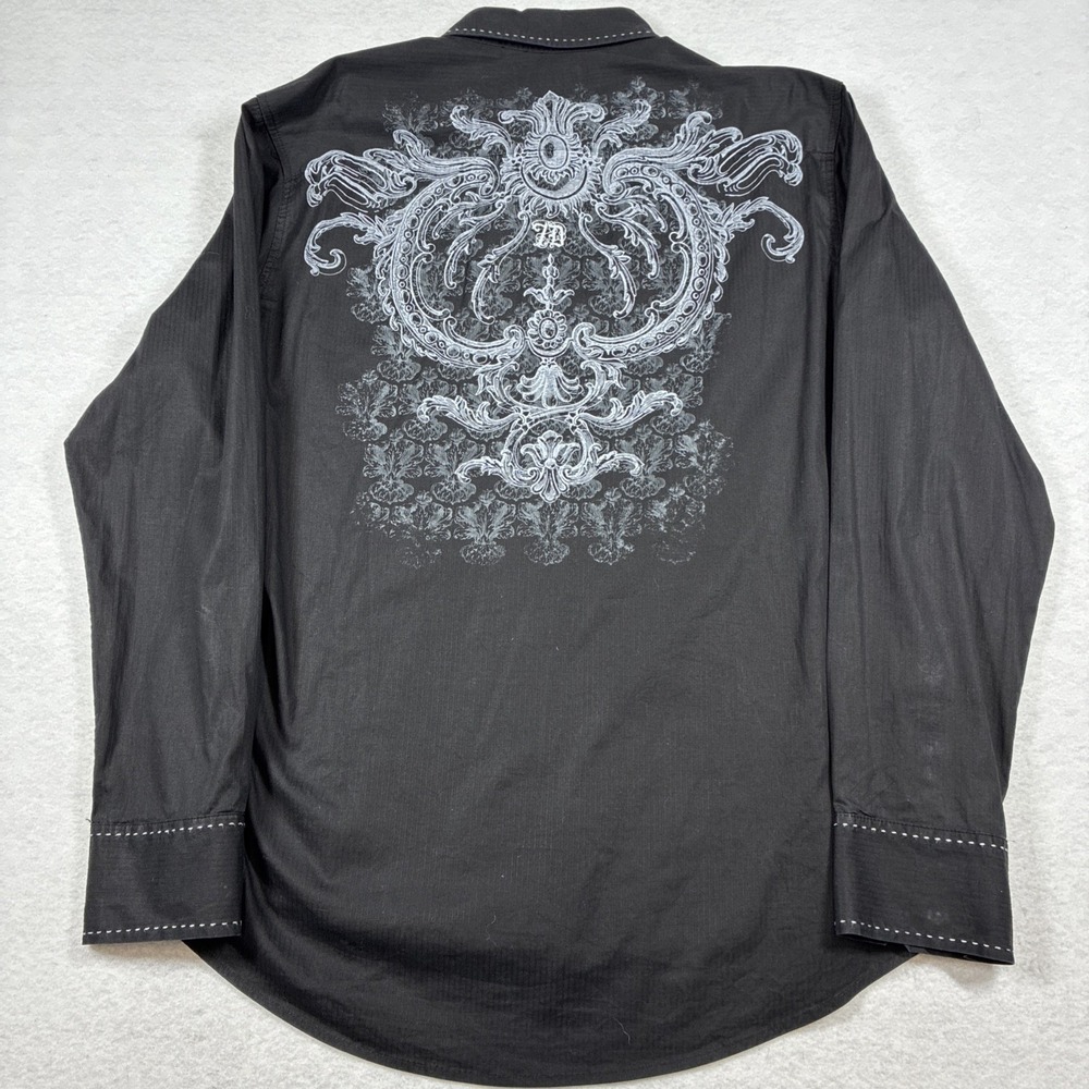 7 Diamonds Button Down Long Sleeve Men's XL Black Huge Graphic Western Cowboy